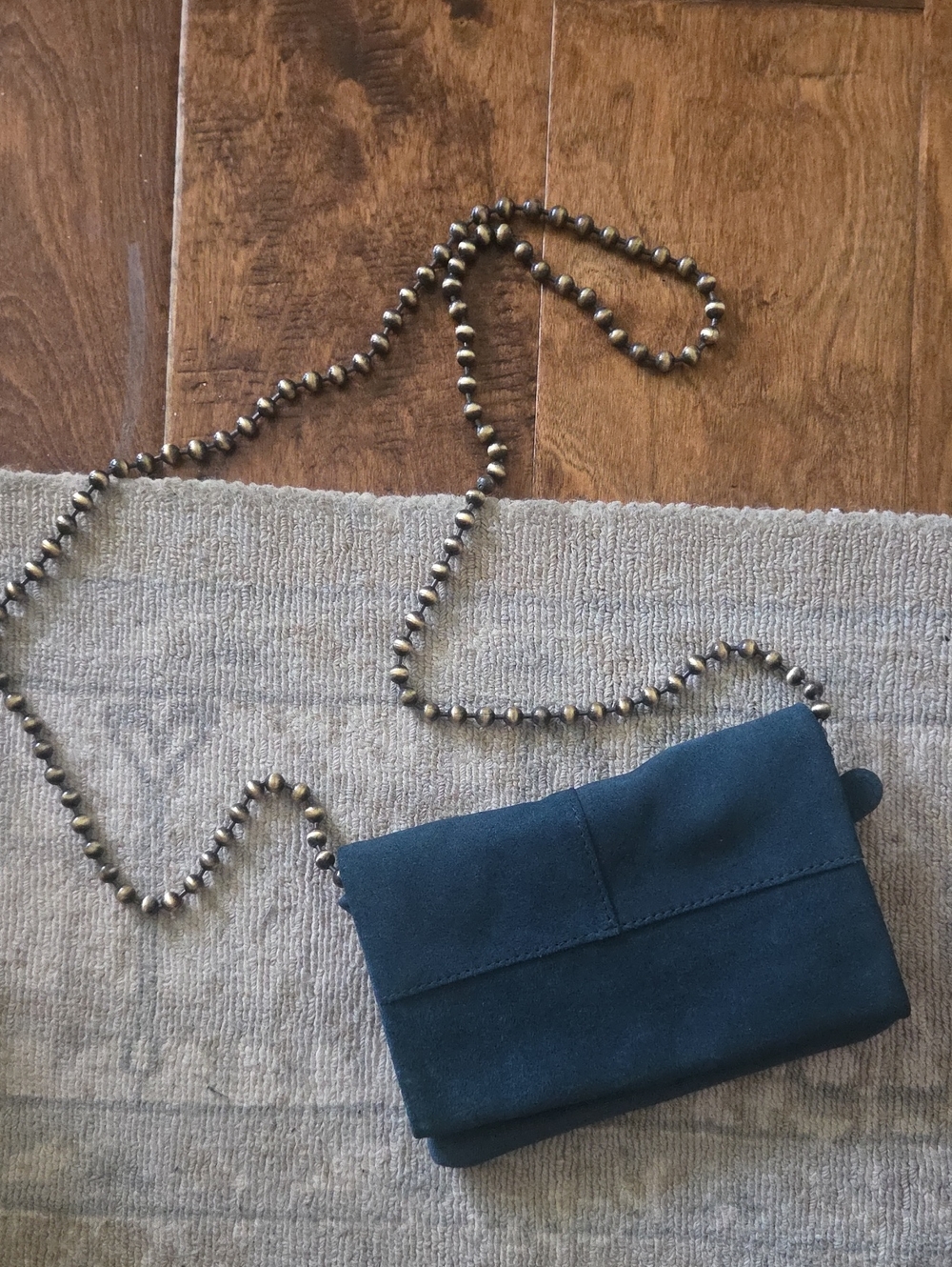 Free People Women’s Navy Suede Crossbody Bag with Beaded Chain